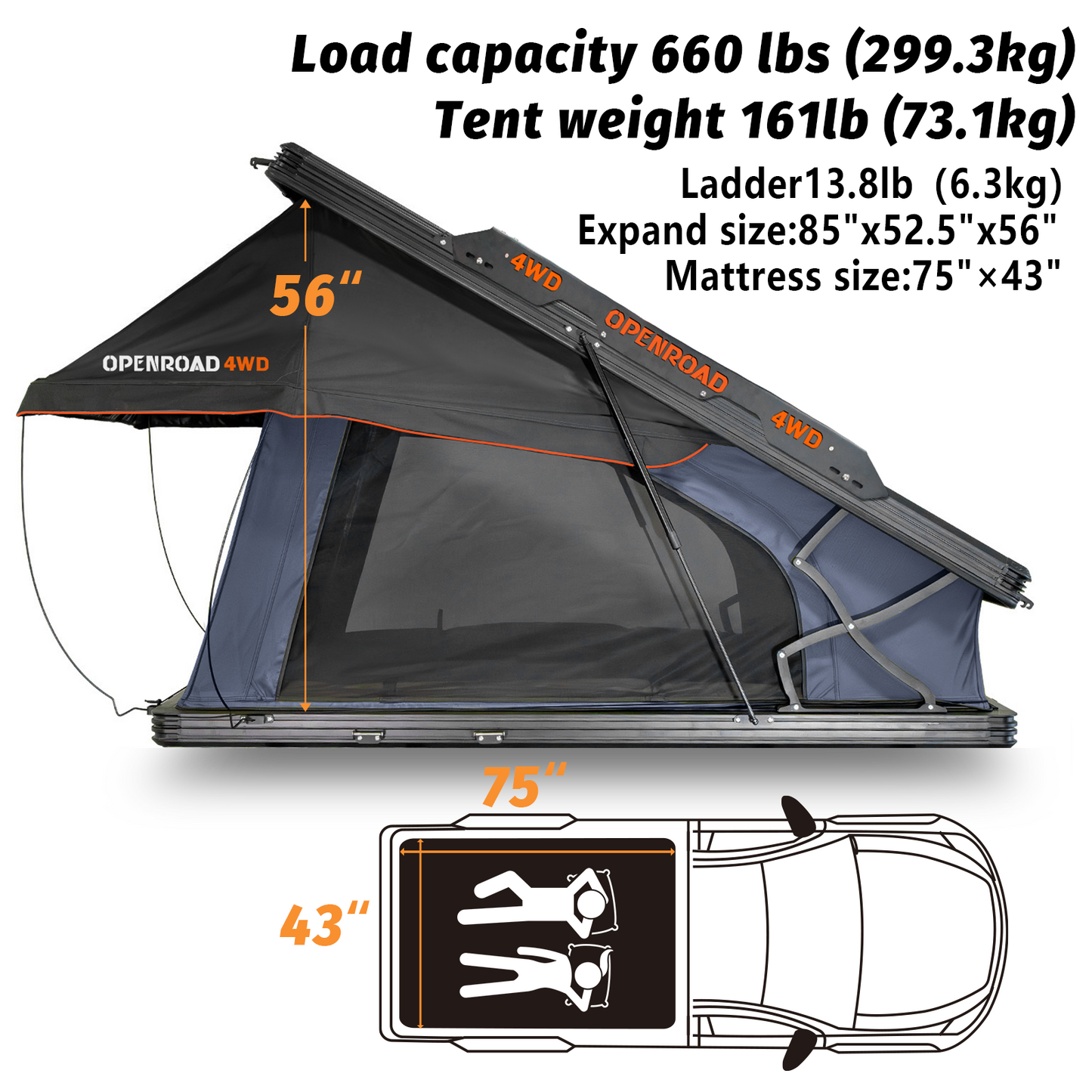 OPENROAD Aluminum Hard Shell Roof Top Tent-PeakRoof LT Series